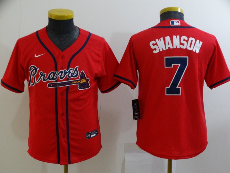 2021 Youth Atlanta Braves #7 Swanson Red Nike Game MLB Jerseys->youth mlb jersey->Youth Jersey
